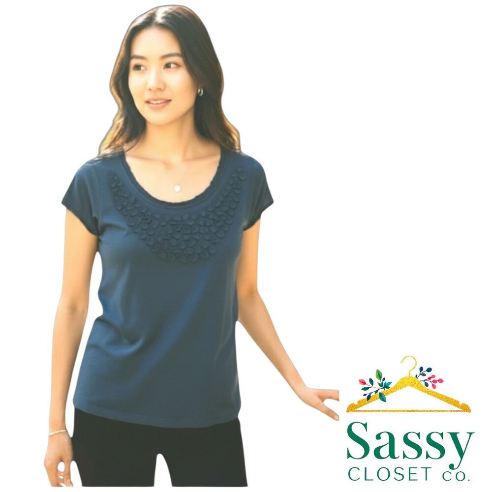 LOFT Teal Jewel-Tone Cotton Cap Sleeve Top XSP Extra Small Petite EUC
